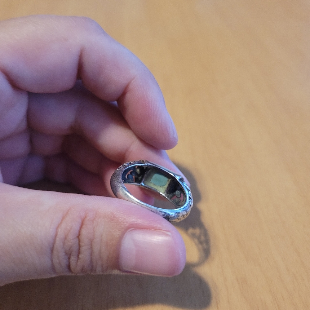 Sterling Silver 925 Scrolled Filligree Boho Ring with Turquoise Colored Inset - Picture 5 of 15